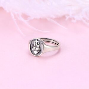 FLYOW S925 Sterling Silver Flaming Sacred Heart Rings Catholic Faith Charm Women Signet Ring Adjustable Love of God Thorn Jewelry Easter Gifts (8)