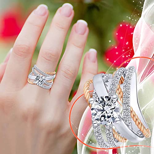 Engagement Round Cut Zircons Women Wedding Rings Jewelry Rings for Woman Full Diamond Ladies Ring Casual Rings for Women (Gold, 11)