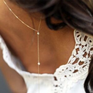 Iaceble Boho Pearl Back Necklace Pearl Backdrop Necklace Gold Back Drop Chain Summer Bridal Backless Chain Necklace Body Chain Jewelry for Women and Girls