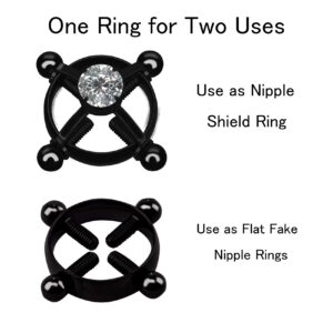 2Pcs Non-Piercing Nipple Rings Stainless Steel CZ Nipple Shield Rings Adjustable Barbell Ring Bar Nipple Rings Body Nipple Jewelry Black