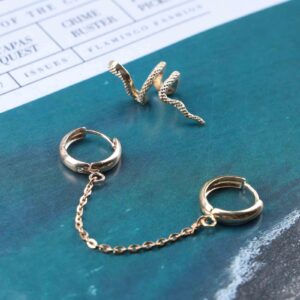 Allereyae Gothic Snake Cuff Wrap Earrings Gold Hoop Chain Earrings Cartilage Ear Crawler Earring Serpent Clip on Wrap Earrings for Women and Girls