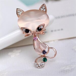 JUNYY Vintage Crystal Rhinestone Opal Fox Brooch Pins Women Elegant Alloy Animal Breastpins Scarf Buckle(Rose Gold)