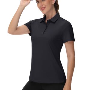 TACVASEN Womens Quick Dry Golf Polo Shirt Short Sleeve Sun Protection Shirts for Women Running Shirts Athletic Shirts Tops Black