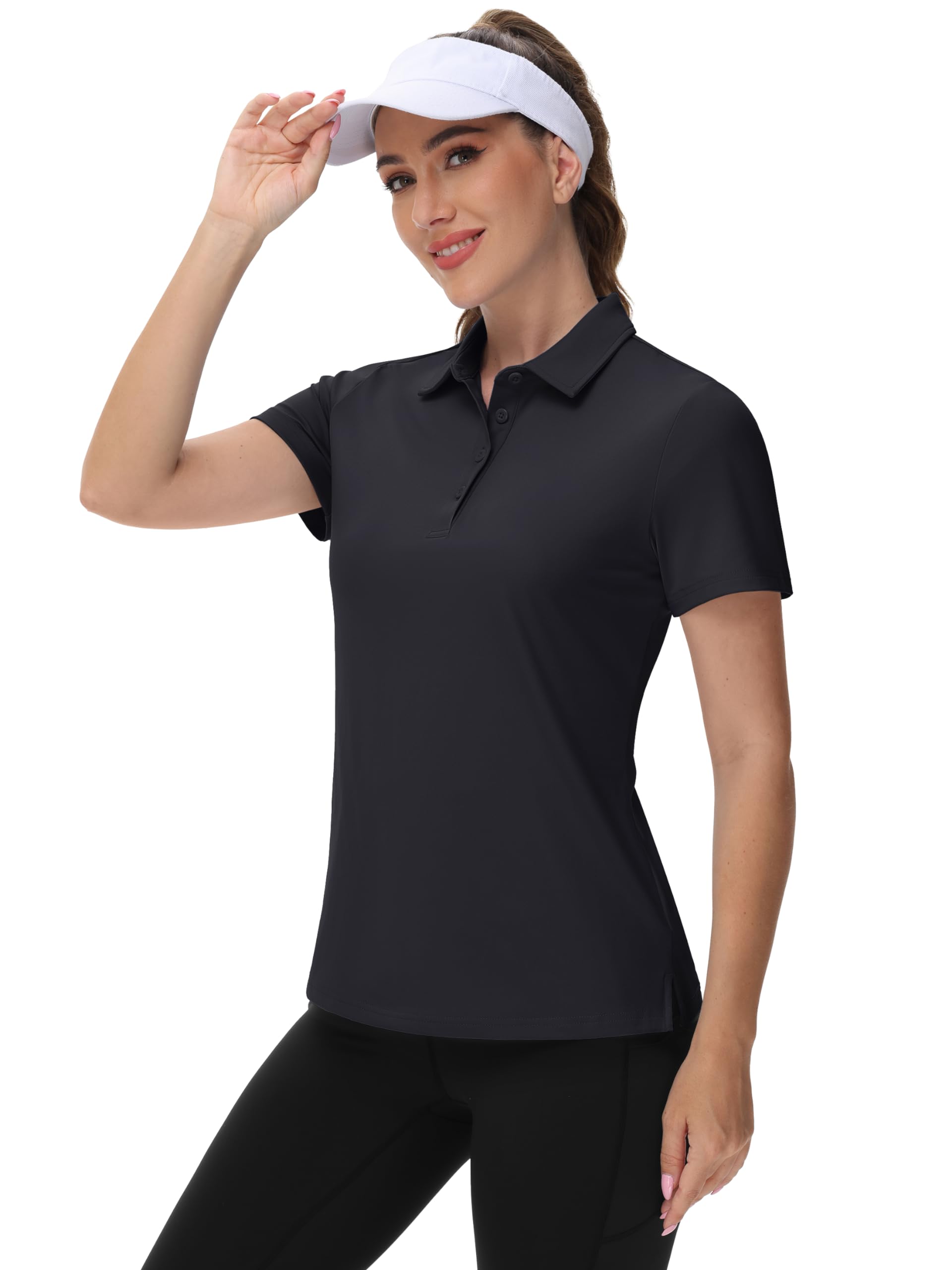 TACVASEN Womens Quick Dry Golf Polo Shirt Short Sleeve Sun Protection Shirts for Women Running Shirts Athletic Shirts Tops Black