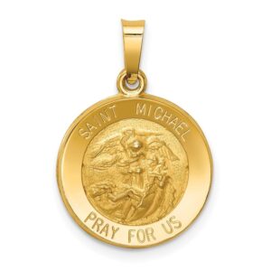 Auriga Fine Jewelry 14K Yellow Gold Polished and Satin St Michael Medal Hollow Charm Pendant for Women (L- 0.67 Inch, W- 0.6 Inch)