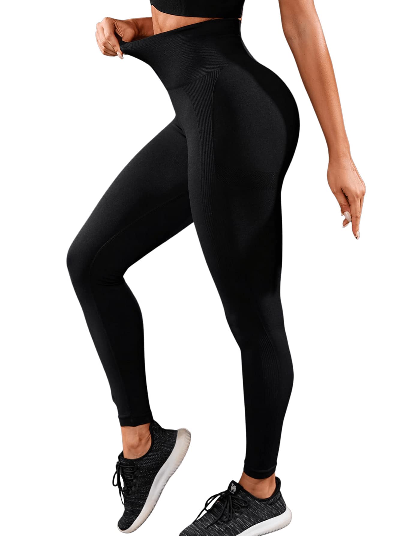 SHENHE Women's Seamless High Waisted Leggings Tummy Control Workout Yoga Pants Seamless Black L