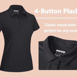 TACVASEN Womens Quick Dry Golf Polo Shirt Short Sleeve Sun Protection Shirts for Women Running Shirts Athletic Shirts Tops Black