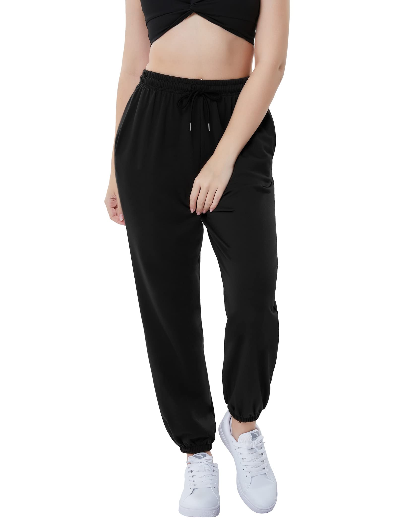 KOJOOIN Black Pants for Women Winter Long Sweatpants Drawstring Pants with Pockets M