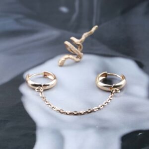 Allereyae Gothic Snake Cuff Wrap Earrings Gold Hoop Chain Earrings Cartilage Ear Crawler Earring Serpent Clip on Wrap Earrings for Women and Girls