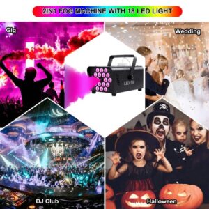 Fog Machine with Lights 18 LED, Smoke Machine Fog, Fog Machine Halloween 2000CFM 500W with 2 Wireless Remote Control And 13 Colorful Lights Effect, Fog Machine Indoor Outdoor for Parties DJ