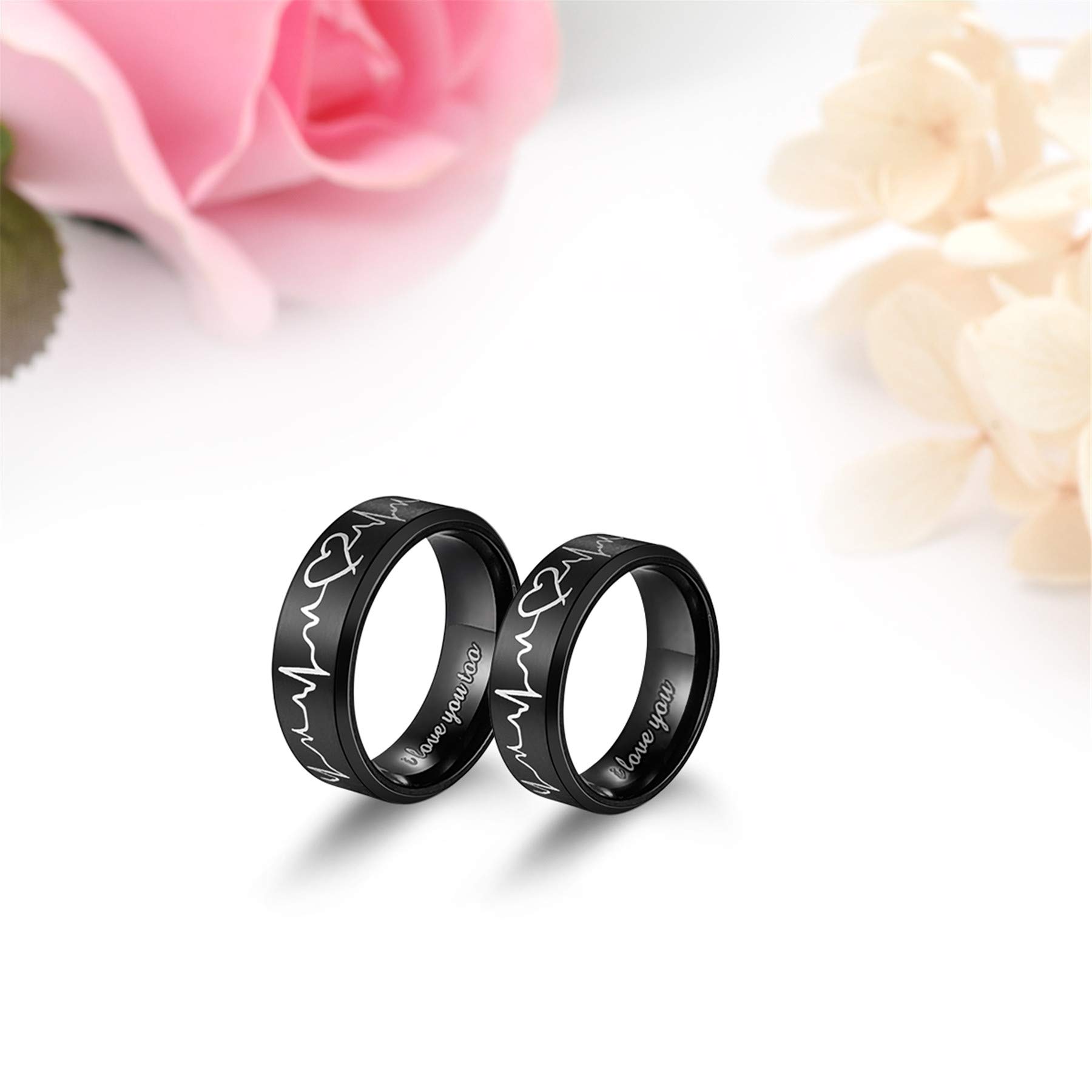 Mabohity Heartbeat Rings for Couples I Love You Matching Promise Rings Wedding Bands for Him Her with Box Titanium Stainless Steel Comfort Fit