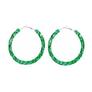 2 Pairs Glitter Sequins Hoop Earrings for Women Bohemian Circle Round Sparkle Rhinestone Crystal Wrapped Big Hoop Dangle Earrings Geometry Jewelry-green