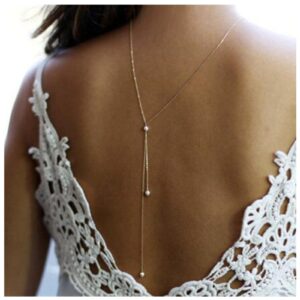 iaceble boho pearl back necklace pearl backdrop necklace gold back drop chain summer bridal backless chain necklace body chain jewelry for women and girls