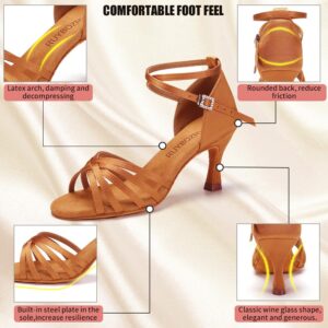 RUYBOZRY Women's Latin Dance Shoes Salsa Ballroom Performance Professional Practice Dancing Shoes, 802QB-7.5,Brown,US 9