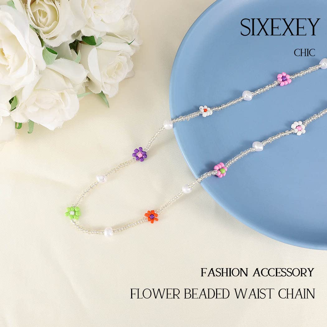 Sixexey Beads Waist Chain Colorful Beaded Body Chain Flower Belly Chains Summer Beach Body Jewelry for Women