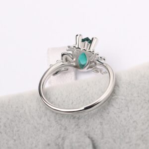 LUO 925 Sterling Silver Frog Ring Marquise Cut Created Emerald Ring Frog Jewelry Lovely Animal Ring Promise Ring for Women US Size 6.5