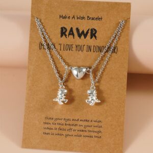 COLORFUL BLING Mutual Attraction Love Heart Necklace Friendship Dinosaur Mushroom Pendant Matching Necklace for Couples Best Friends Friendship Pinky Promise Long Distance Jewelry-Cute