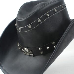 PTONUIC Cowboy Hat Punk Mens Style Hat Skull Sign Western Belt Band Cowgirl Hat Rivets Trim Black