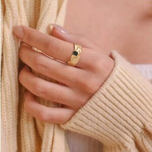 18K Gold Chunky Knuckle Rings Stacking Midi Thumb Finger Rings Black Obsidian Signet Rings Vintage Dome Jewelry for Women