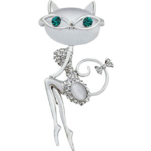 JUNYY Cute Kitten Opal Brooch Dainty Crystal Cat Collar Pin For Women Girl Personalized Lapel Pin(Silver), one size