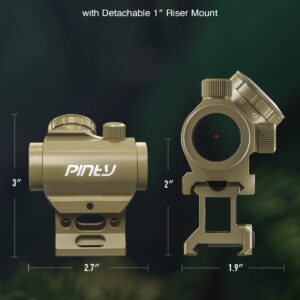 PINTY Red Dot Sight, Micro Reflex Sight 4 MOA Rifle Scope with 1 Inch Riser Mount 11 Brightness Levels Battery QD Mount for Picatinny and Weaver Rail Mounts on Pistols Rifles Long Guns More, Khaki