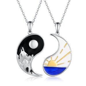 Matching Couples Necklace Sterling Silver Yin Yang Couples Necklace for him and her Couple gifts for Women Men