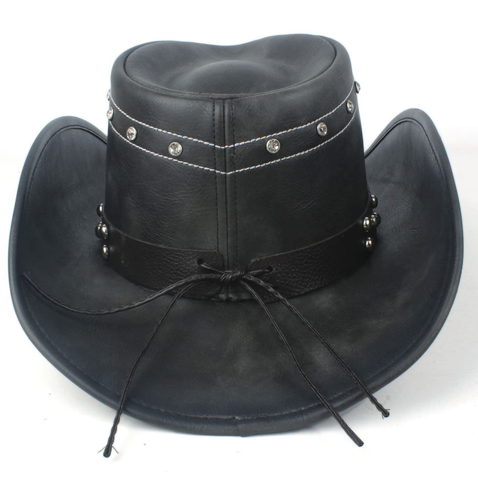 PTONUIC Cowboy Hat Punk Mens Style Hat Skull Sign Western Belt Band Cowgirl Hat Rivets Trim Black