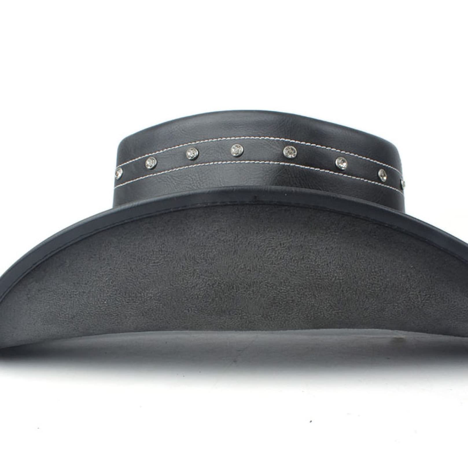 PTONUIC Cowboy Hat Punk Mens Style Hat Skull Sign Western Belt Band Cowgirl Hat Rivets Trim Black