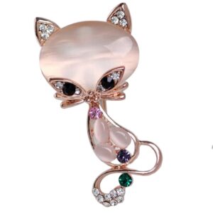 junyy vintage crystal rhinestone opal fox brooch pins women elegant alloy animal breastpins scarf buckle(rose gold)