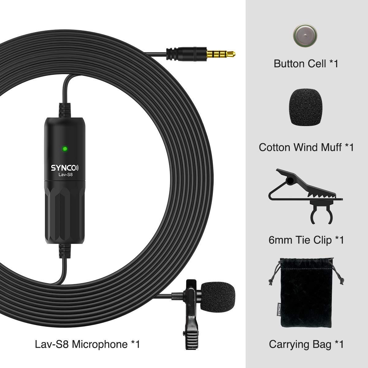 SYNCO Lavalier Microphone for Camera, Lav S8 Lapel Mic iPhone DSLR PC Android Noise Reduction Auto-Pairing Clip-on Omnidirectiona Video YouTube Vlogging, Lavalier-Microphone-Lapel-Mic-Camera