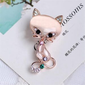 JUNYY Vintage Crystal Rhinestone Opal Fox Brooch Pins Women Elegant Alloy Animal Breastpins Scarf Buckle(Rose Gold)