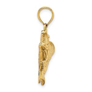 14K Yellow Gold Open Mouth Bass Fish Charm Pendant