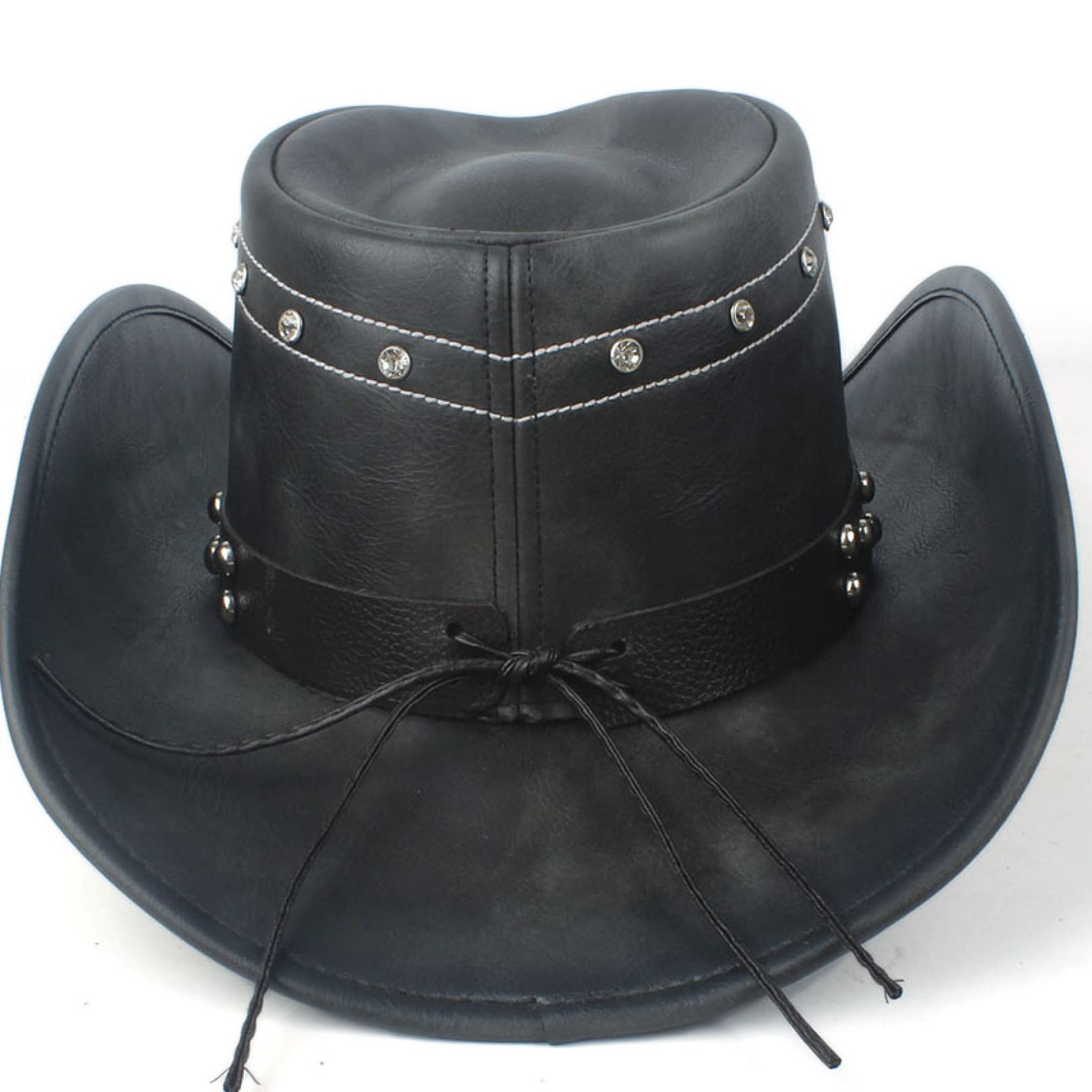 PTONUIC Cowboy Hat Punk Mens Style Hat Skull Sign Western Belt Band Cowgirl Hat Rivets Trim Black