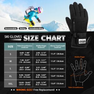 Hikenture Ski Gloves Snow Gloves for Men&Women, 3M Thinsulate Waterproof Snowboard Gloves, Insulated Touchscreen Snowmobile Gloves for Cold Weather, Windproof Warm Skiing Gloves, Black-L