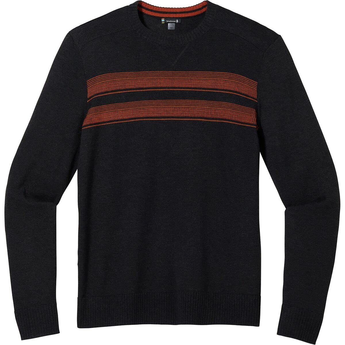 Smartwool Men's Sparwood Merino Wool Stripe Crew Sweater (Regular Fit), Charcoal Heather-Picante Heather, Large