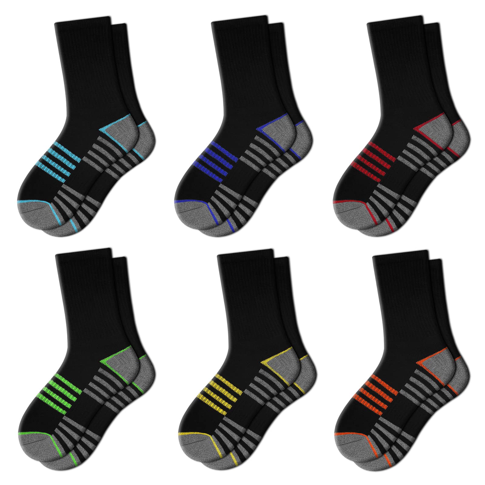 Comfoex Boys Crew Socks For Kids 4-6 6-8 8-10 Years Old Athletic Long Socks With Cushioned Sole 6 Pairs