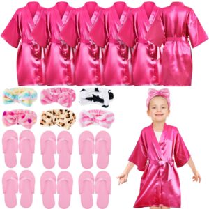 jecery 18 pcs spa party supplies for girls 6 satin kimono robe 6 spa headband 6 disposable foam pedicure slippers (rose,size 10)