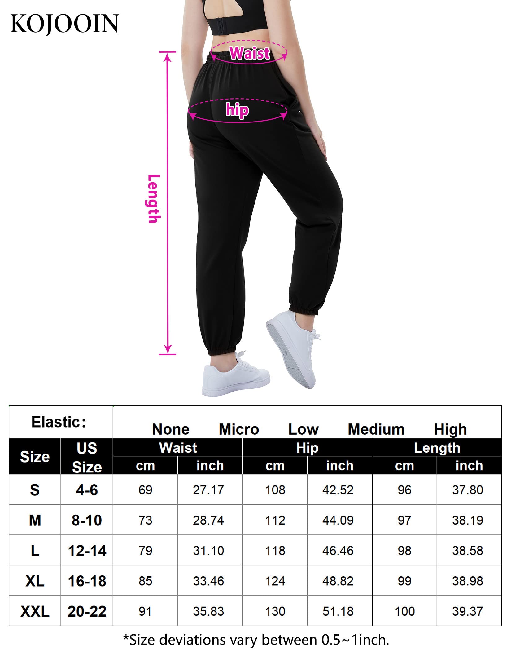 KOJOOIN Black Pants for Women Winter Long Sweatpants Drawstring Pants with Pockets M