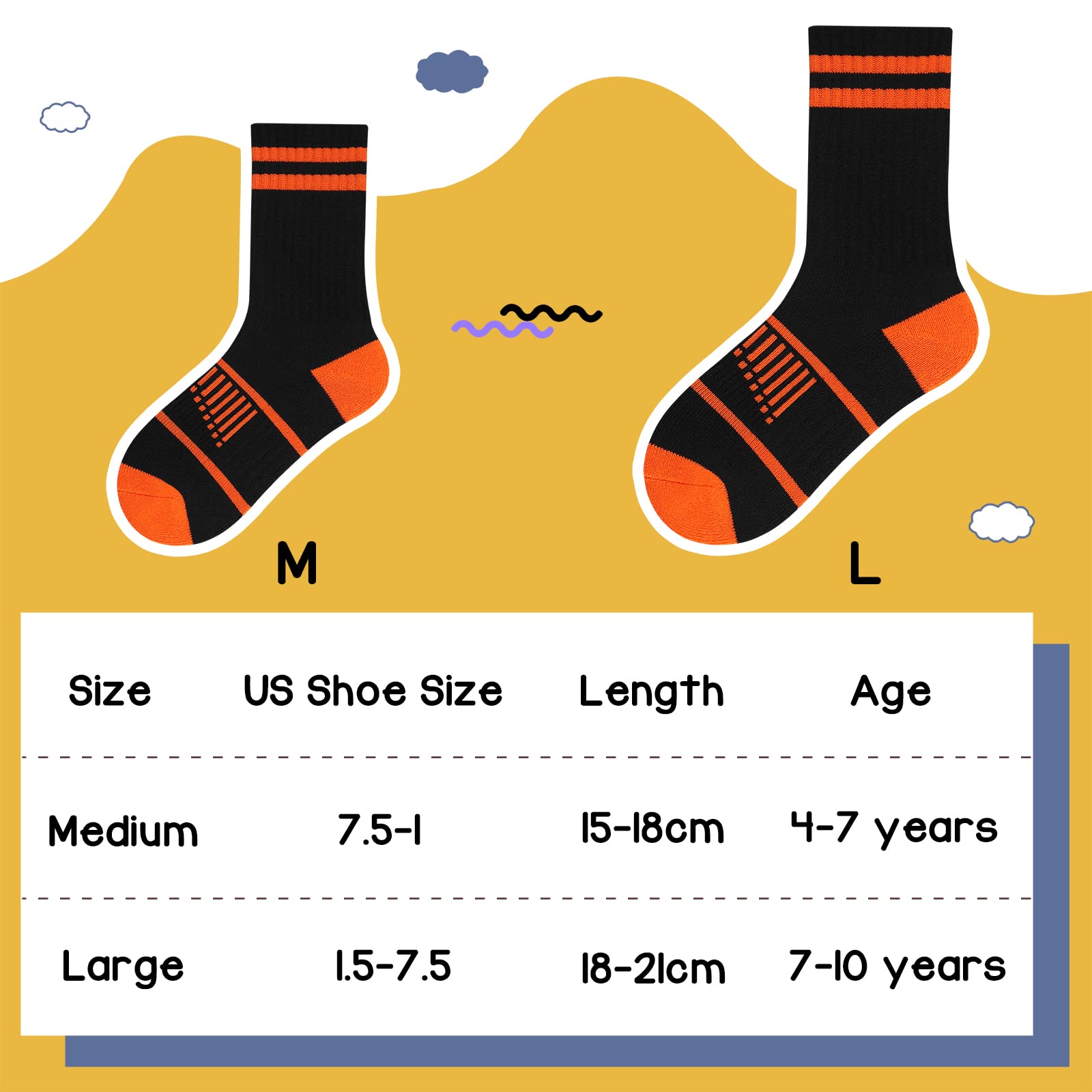 Comfoex Boys Crew Socks Athletic Half Cushioned Calf Socks For Big Little Kids 4-10 Years Old 6 Pairs