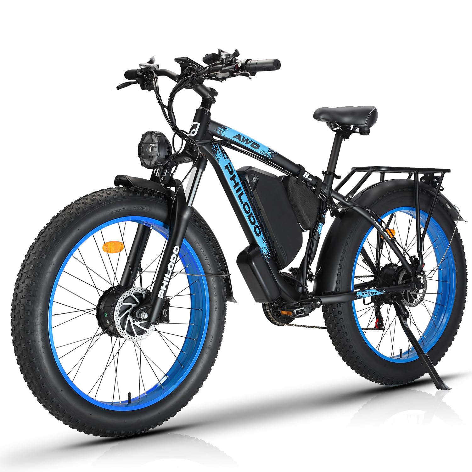 PHILODO Electric Bike for Adults, 48V 22Ah Fat Tire Ebike Dual Motor AWD 2 * 1000W 35MPH Electric Bicycles 21-Speed with Ignition Lock Hydraulic Disc Brakes