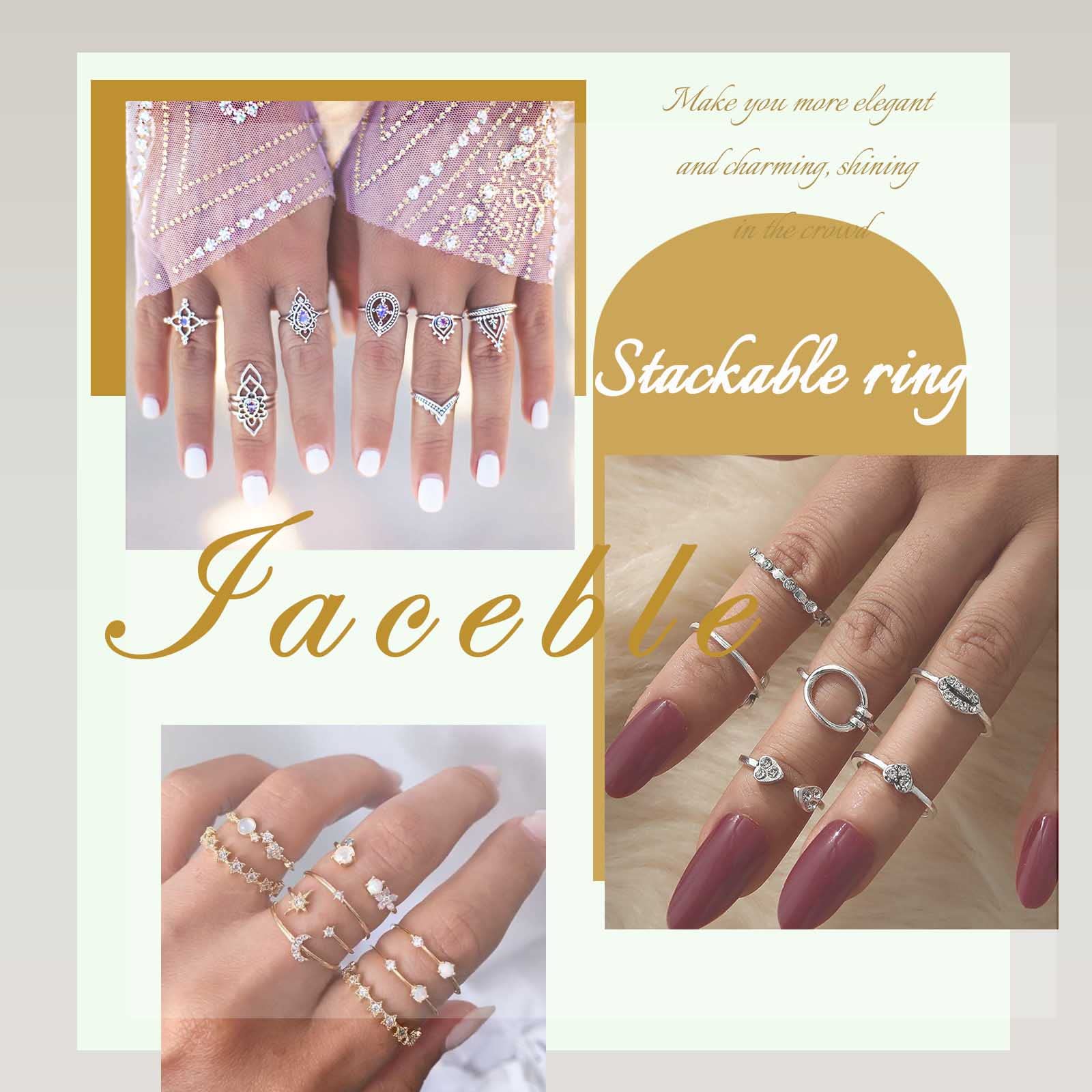 Iaceble Boho Cuban Chain Open Rings Twisted Knuckle Mid Rings Gold Plain Band Rings Vintage Stackable Finger Rings Set Jewelry for Women and Girls 5 Pcs (Gold)