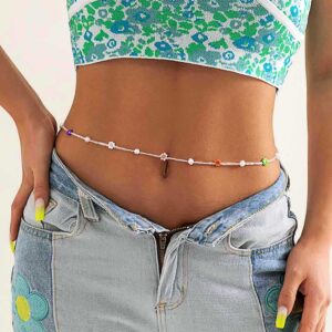 Sixexey Beads Waist Chain Colorful Beaded Body Chain Flower Belly Chains Summer Beach Body Jewelry for Women