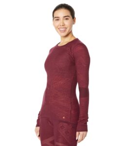 smartwool women's intraknit thermal merino wool base layer crew (slim fit), black cherry, large