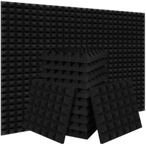 Ikaufen 36 Pack-12 x 12 x 2 Inches Pyramid Designed Acoustic Foam Panels, High Density and Flame Retardant Sound Proof Foam Panels for Wall and Ceiling