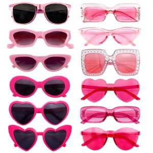 SUNOVELTIES 12 Pack Mixed Pink Sunglasses Classic Retro Party Favors Eyewear Costume Accessories Bulk Glasses for Unisex Adult