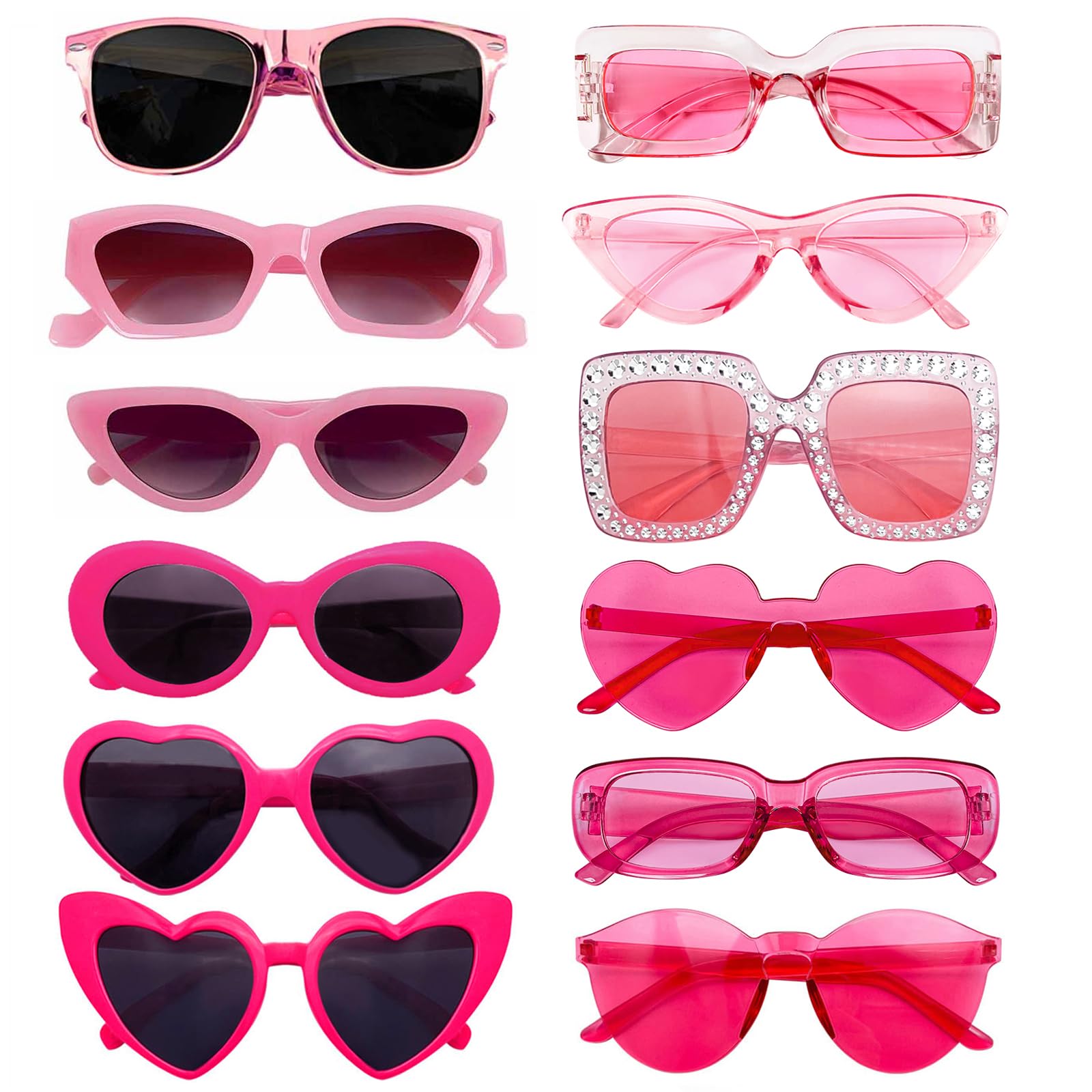 SUNOVELTIES 12 Pack Mixed Pink Sunglasses Classic Retro Party Favors Eyewear Costume Accessories Bulk Glasses for Unisex Adult