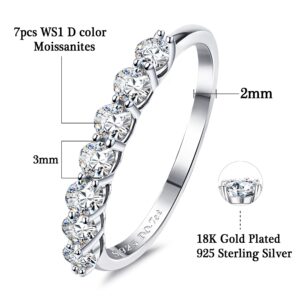 Blahanna Moissanite Wedding Band, 0.7ct D Color VVS1 Lab Created Diamond 18K White Gold Plated 925 Sterling Silver Wedding Rings Half Eternity Wedding Band Stackable Ring for Women…