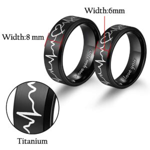 Mabohity Heartbeat Rings for Couples I Love You Matching Promise Rings Wedding Bands for Him Her with Box Titanium Stainless Steel Comfort Fit