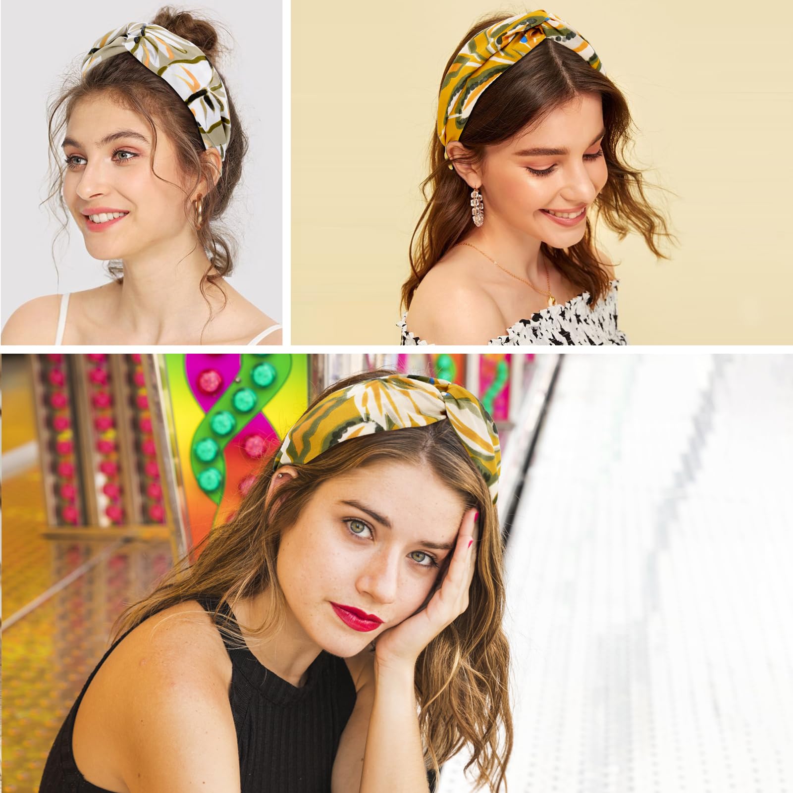 BEGOOD Headbands for Women Tropical Womens Knotted Wide Headband Fashion Head Bands Fashion Cross Knot Hairband Turban Hair Accessories for Girls 2Pcs