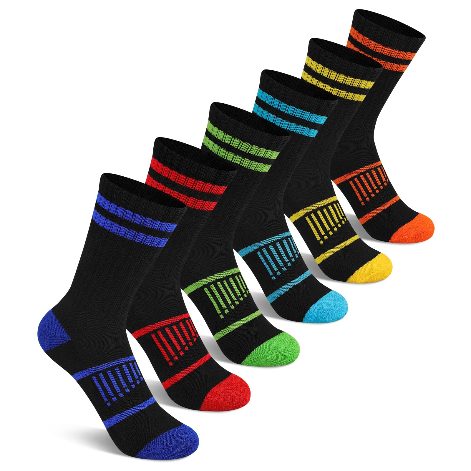 Comfoex Boys Crew Socks Athletic Half Cushioned Calf Socks For Big Little Kids 4-10 Years Old 6 Pairs